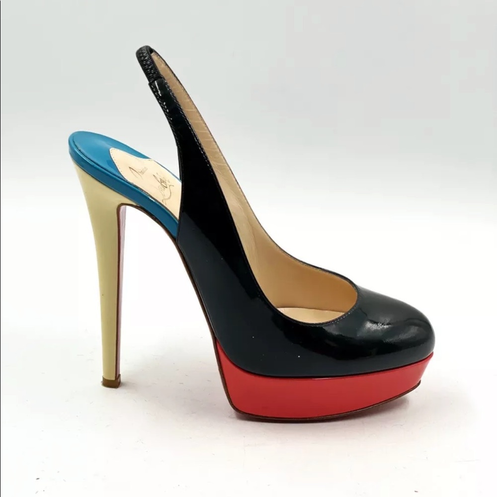 CHRISTIAN LOUBOUTIN Bianca Tricolor Slingback  Platform Pumps - Eu 37.5 - US 7.5
